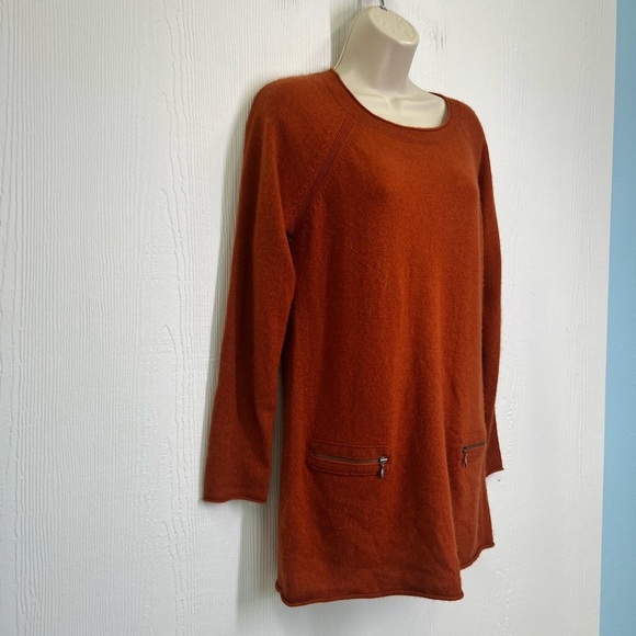 Fenn Wright - Burnt Orange Long Sleeve Zip Pocket 100 Percent Cashmere Sweater M - Picture 3 of 11